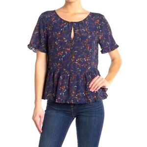 Madewell Floral Peplum Blouse - Navy and Red
